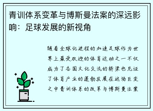 青训体系变革与博斯曼法案的深远影响：足球发展的新视角